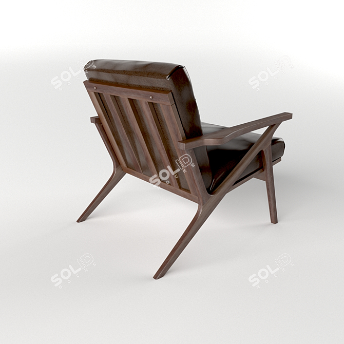 Mid-Century Leather Walnut Chair 3D model image 2