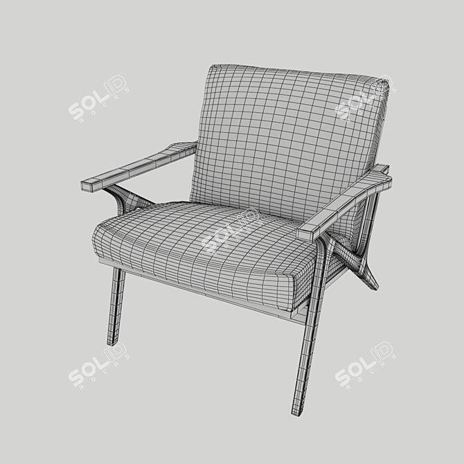 Mid-Century Leather Walnut Chair 3D model image 3