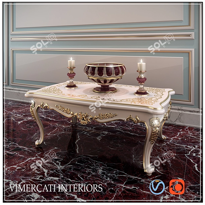 Elegant VIMERCATI INTERIORS Table with Vase & Candle 3D model image 1