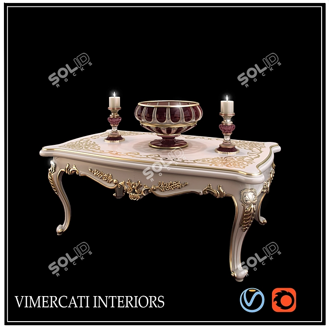 Elegant VIMERCATI INTERIORS Table with Vase & Candle 3D model image 2