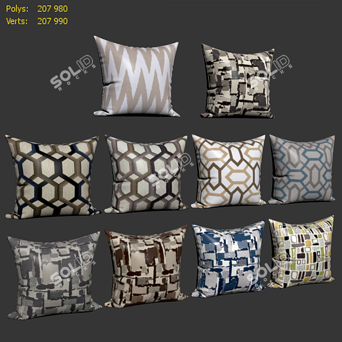 Geometric Print Decorative Pillow Set 3D model image 2