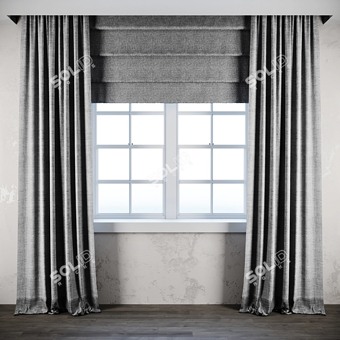 Elegant Gray Roman Curtains 3D model image 1