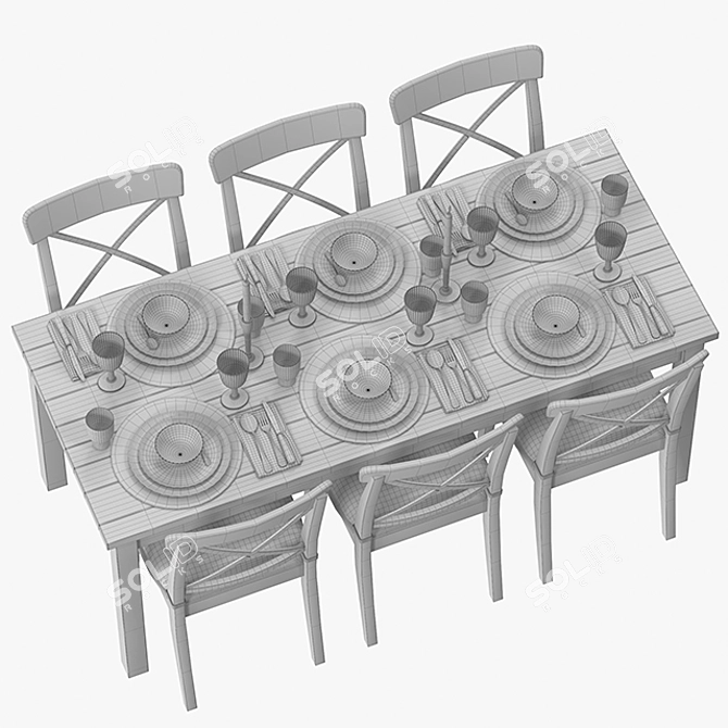Modern Serving Table Set 3D model image 3