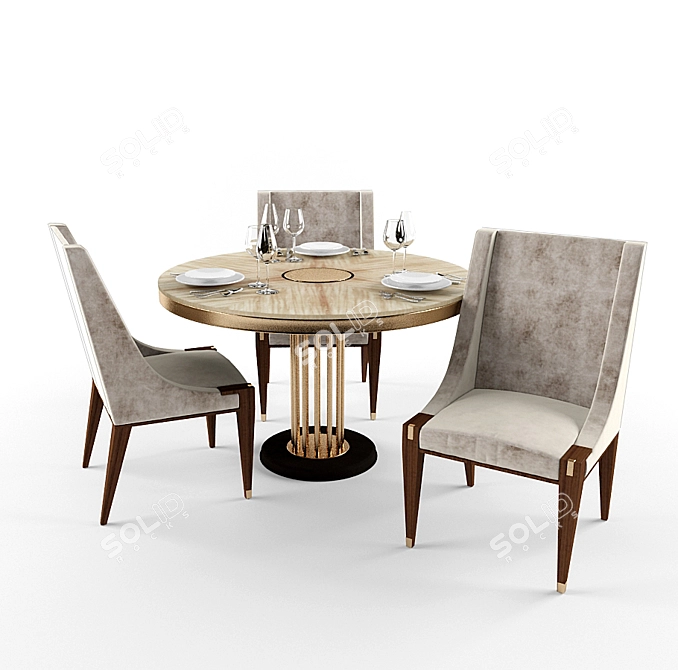 Title for the product: 
Elegant Walnut Dining Set 3D model image 1