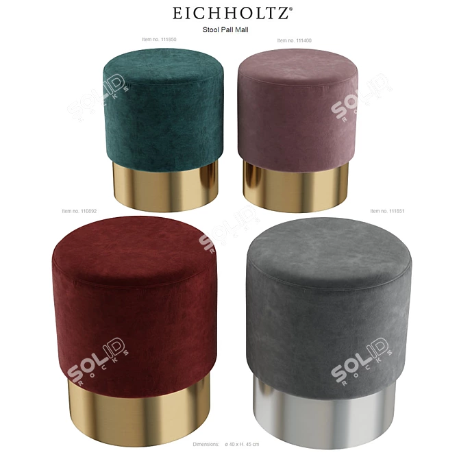 EICHHOLTZ Pall Mall Stool: Luxurious Velvet and Gold Finish 3D model image 1