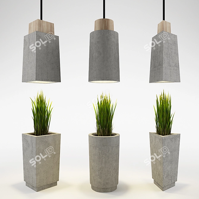 Bentu Design Concrete Planter & Lamp 3D model image 1