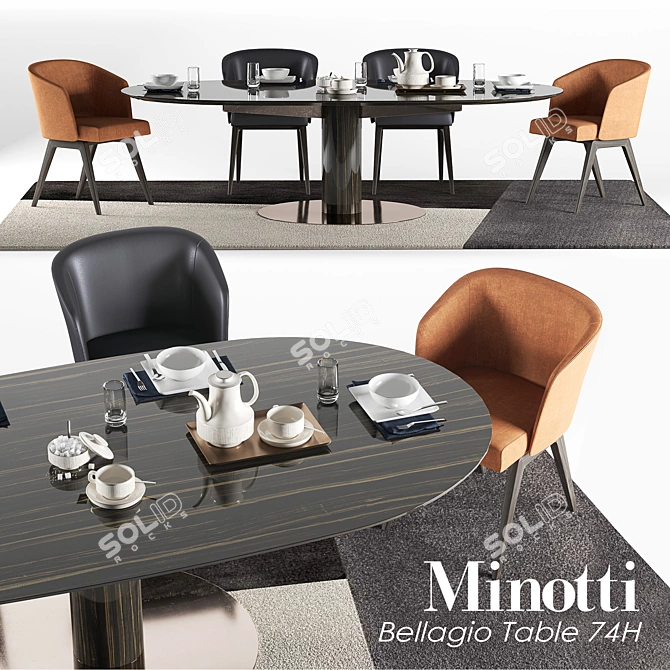 Minotti Bellagio 74H Dining Set 3D model image 1
