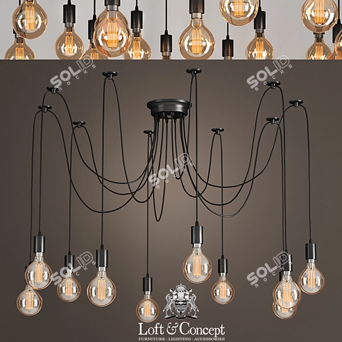 Industrial Black Spider Pendant Lamp 3D model image 1