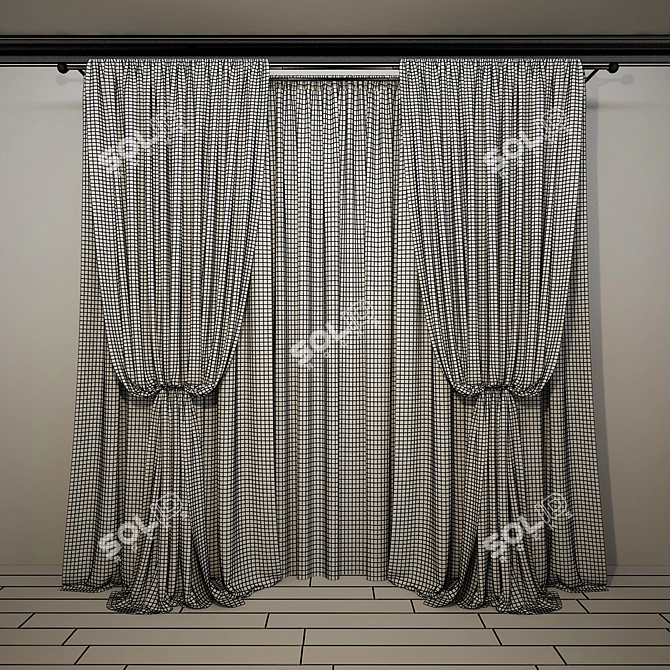Elegant Curtain Combo: Straight + Central Tieback & Tulle 3D model image 2