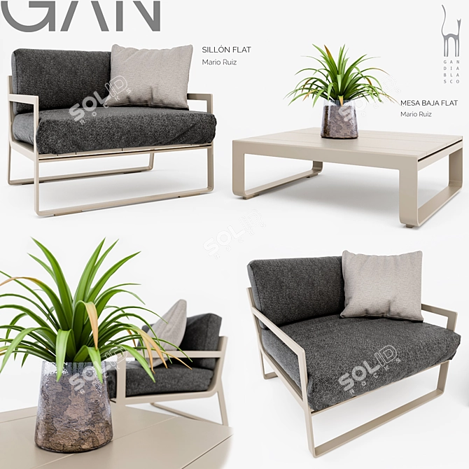 Gandia Blasco Modular Flat Armchair Set: Stylish and Versatile Seating Solution 3D model image 1