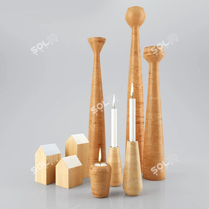 Scandi Wood Candleholders 3D model image 1