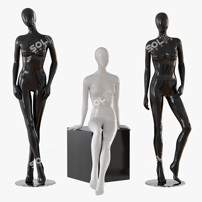 Abstract Glossy Female Mannequin: Detachable Torso, Arms and Legs 3D model image 1