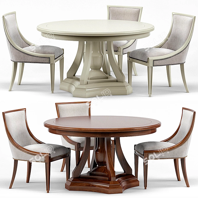 Luxury Ivory Lacquered Dining Set: Stockton Chair & Maxime French Table 3D model image 1