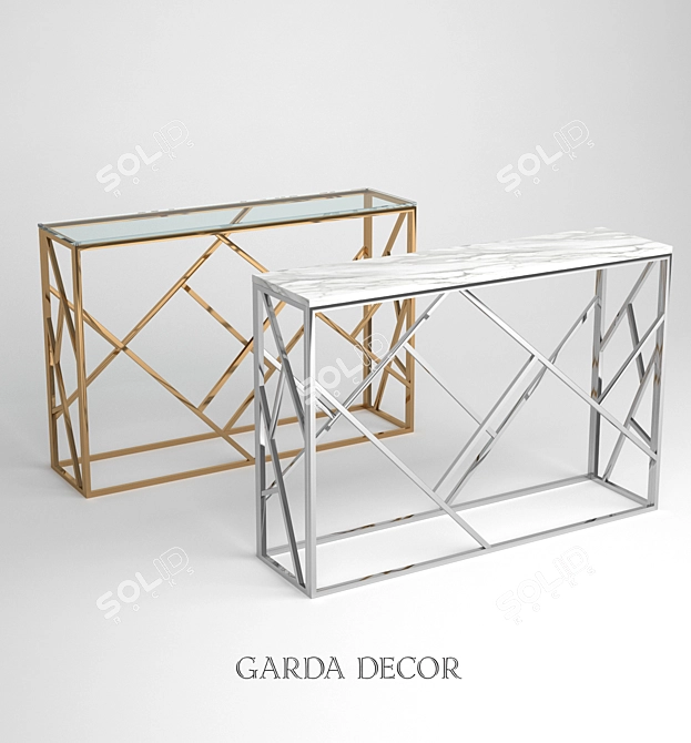 Modern Console Table: Chrome Frame, Artificial Marble Top 3D model image 1