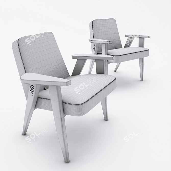 Elegant Mid-Century 366 Armchair 3D model image 2