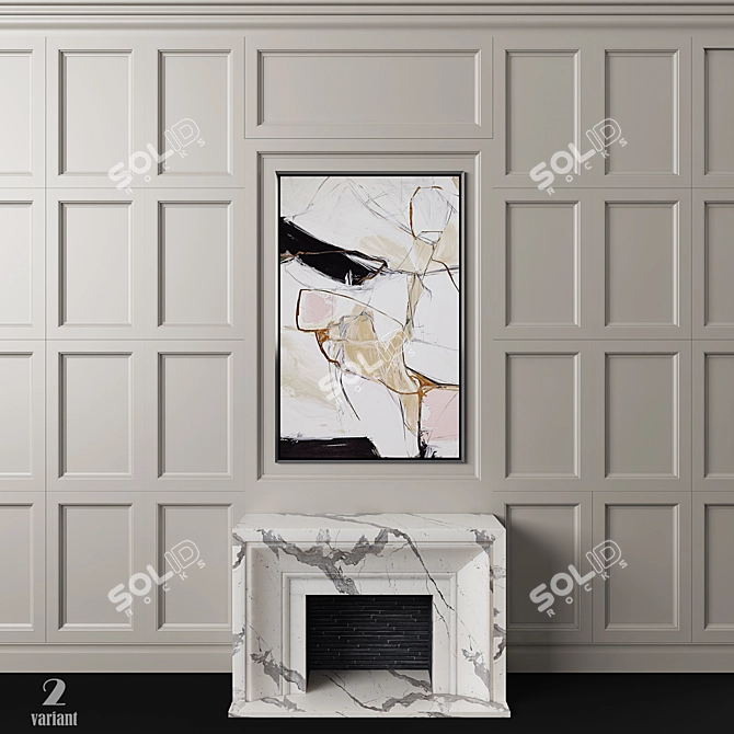 Elegant Marble Fireplace Set with Customizable Panels and Frame 3D model image 2