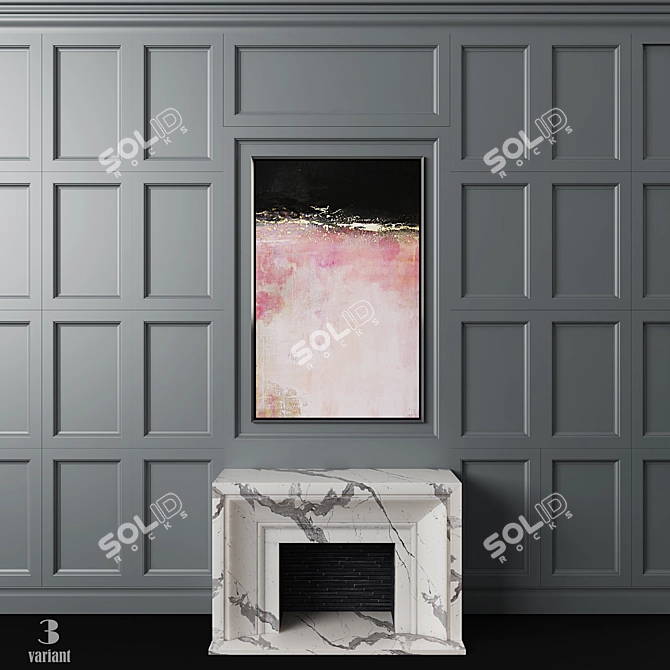 Elegant Marble Fireplace Set with Customizable Panels and Frame 3D model image 3