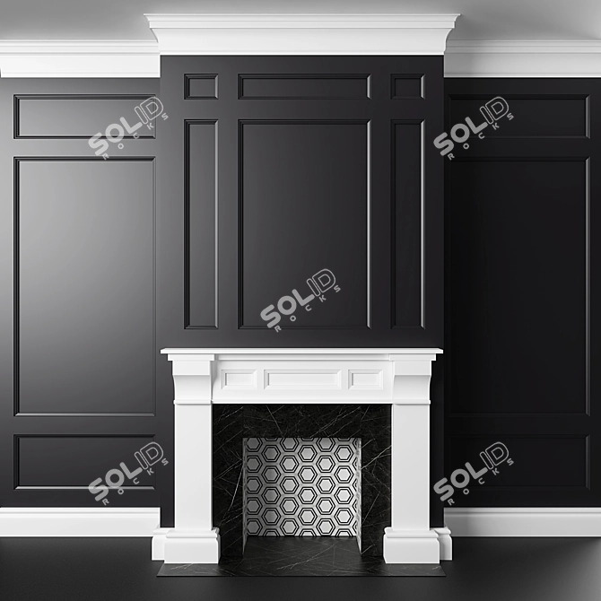Elegant Black & White Fireplace 3D model image 1