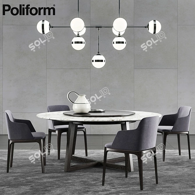 Elegant Dining: Poliform Concorde Table & Grace Chair 3D model image 1