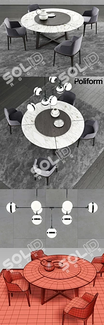 Elegant Dining: Poliform Concorde Table & Grace Chair 3D model image 3