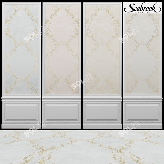 Seabrook Damask Folio: Elegant & Durable Wallcovering 3D model image 1