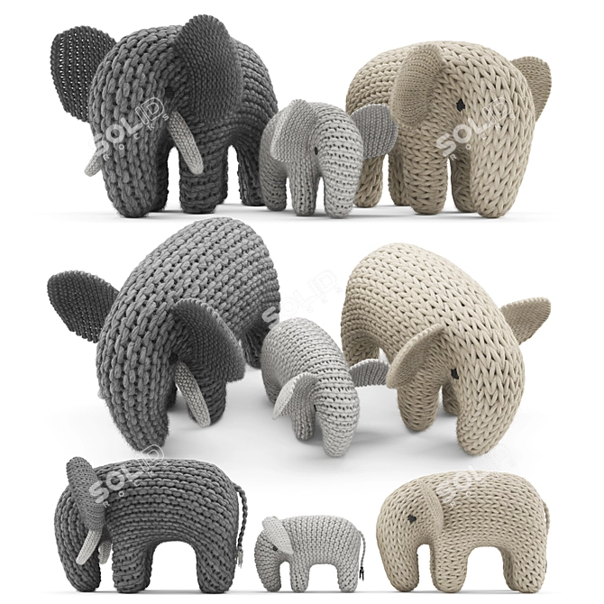 Cozy Knitted Elephant Family 3D model image 1