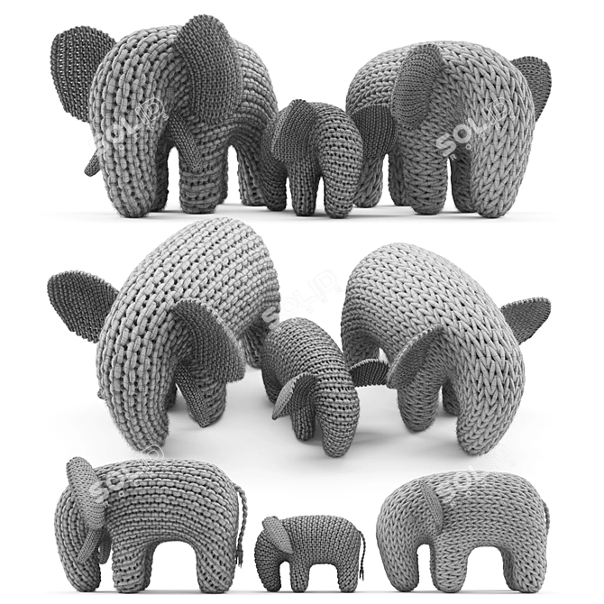 Cozy Knitted Elephant Family 3D model image 2