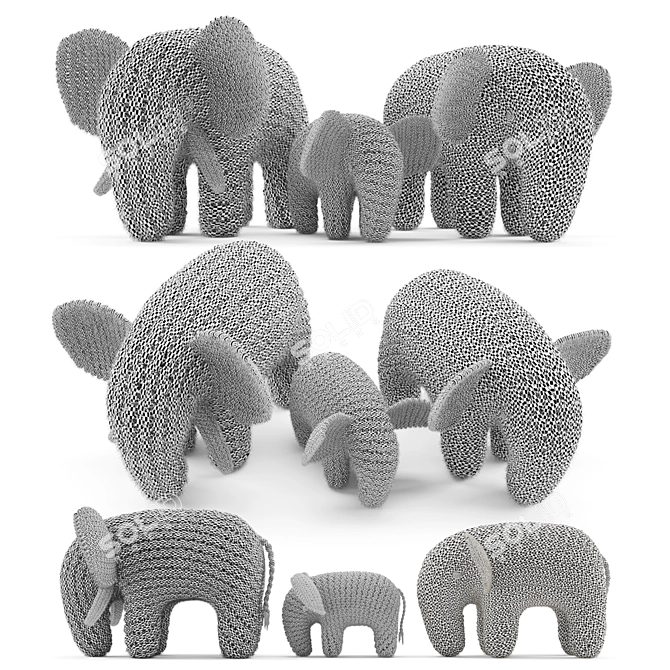 Cozy Knitted Elephant Family 3D model image 3