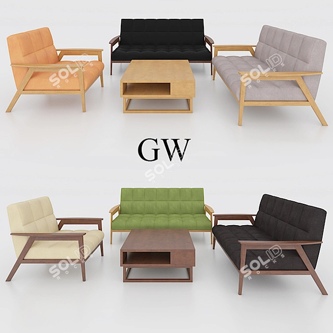 Modern 3P/2P/1P GW Sofa 3D model image 1