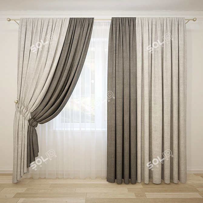 Shadow Double Curtain with Sheer 3D model image 1