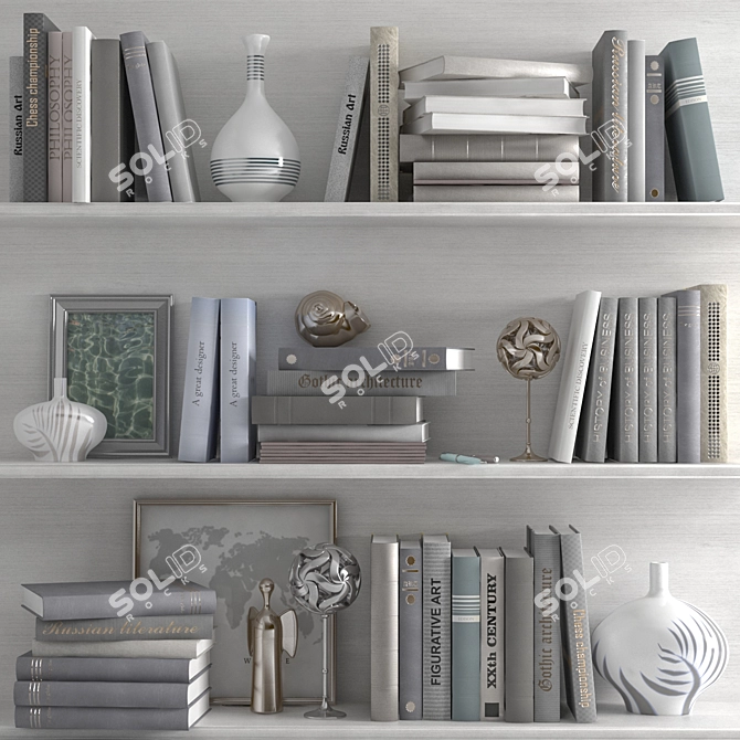 Bright-toned Shelf Books Set 3D model image 1