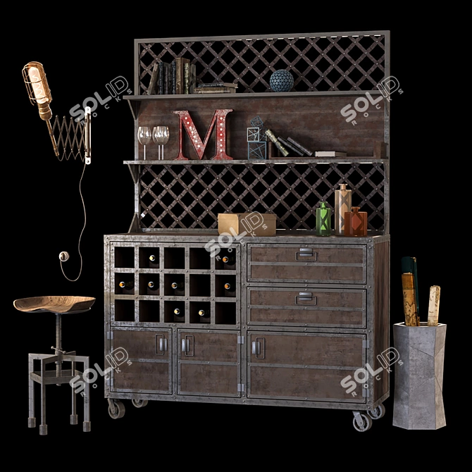 Industrial Loft Décor Set 3D model image 1