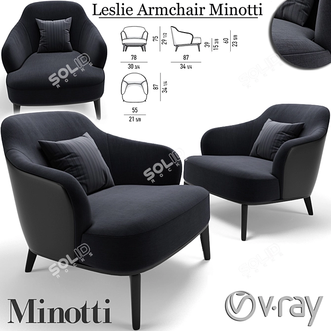 Elegant Leslie Armchairs by Minotti 3D model image 1