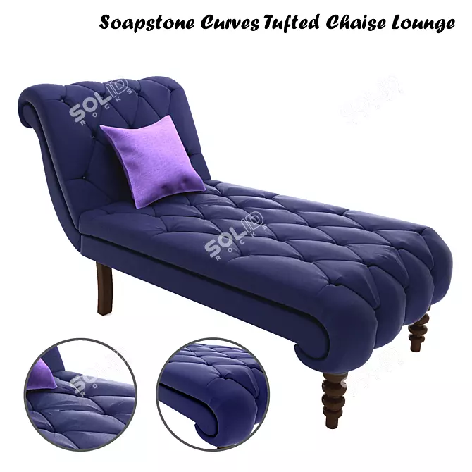 Elegant Blue Tufted Chaise Lounge - Soapstone Curves 3D model image 1