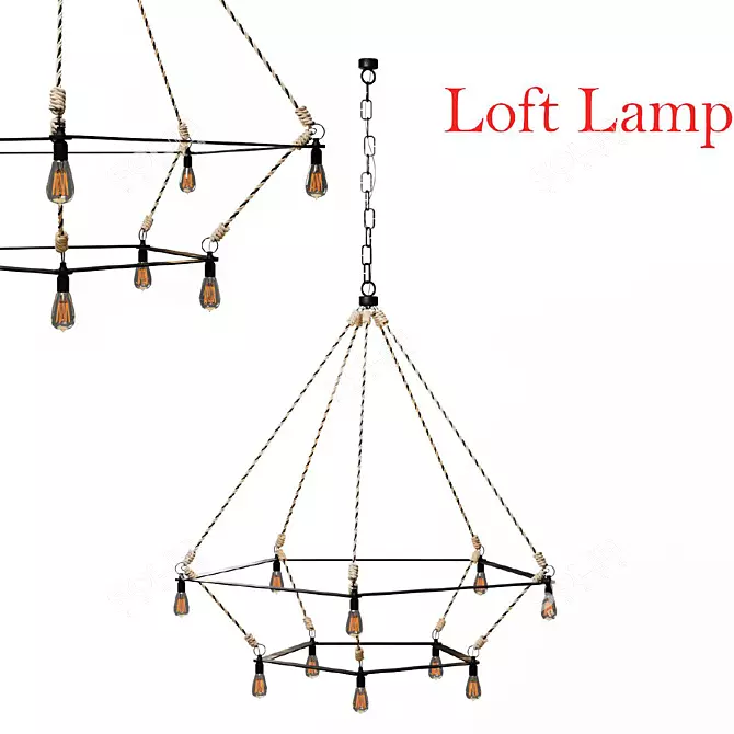 Industrial Loft Edison Rope Chandelier (H-2590, R-770) 3D model image 1