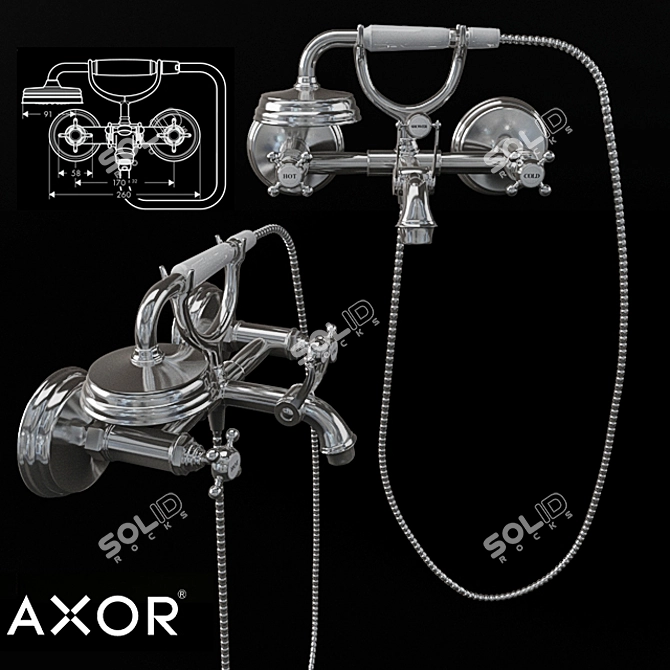 AXOR MONTREUX Exposed Bath Mixer - Classic Elegance 3D model image 1