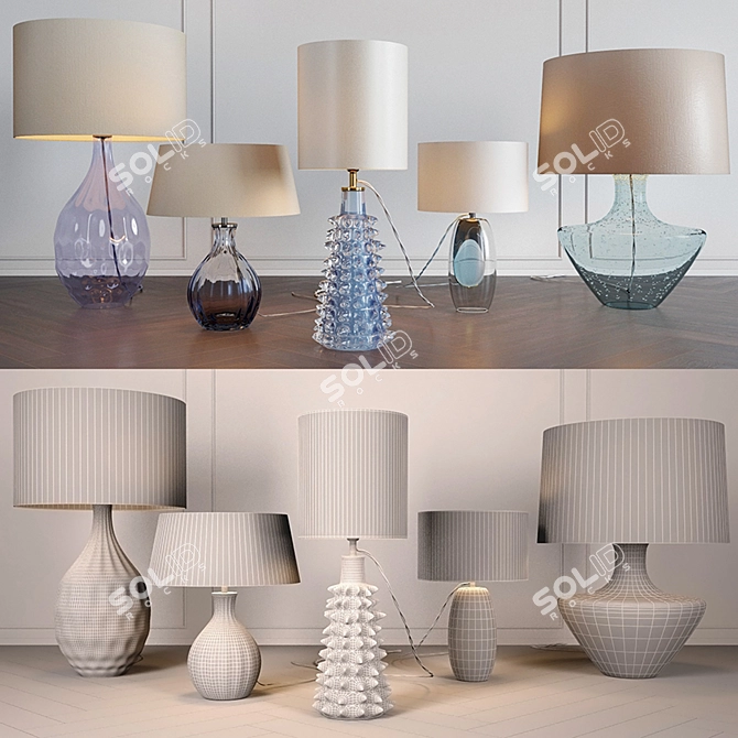 Elegant Blue Lamp Set - Heathfield & Co 3D model image 3