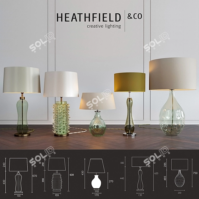 Heathfield & Co Green Table Lamps Set 3D model image 1