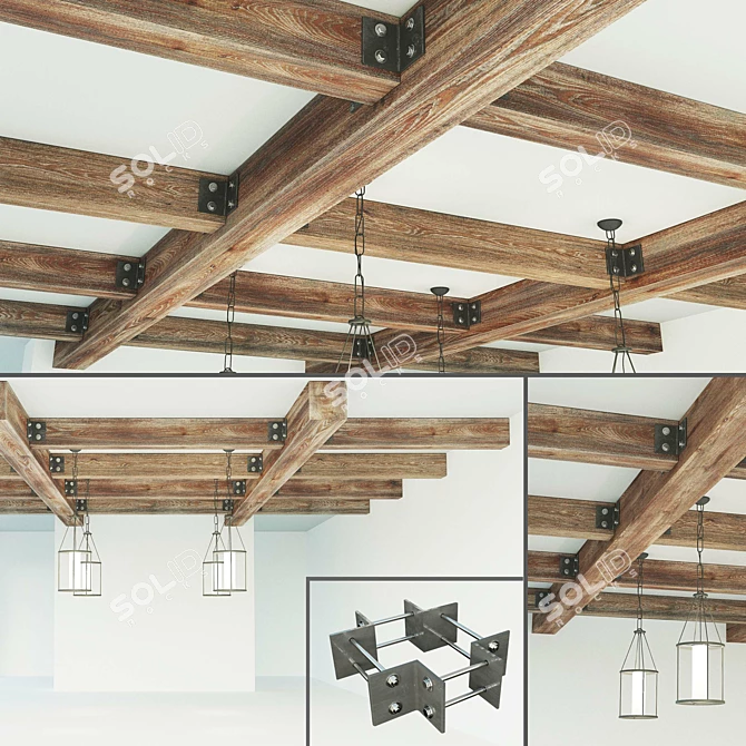 Wooden Ceiling Beams: Customizable Design & 4 Texture Options 3D model image 1