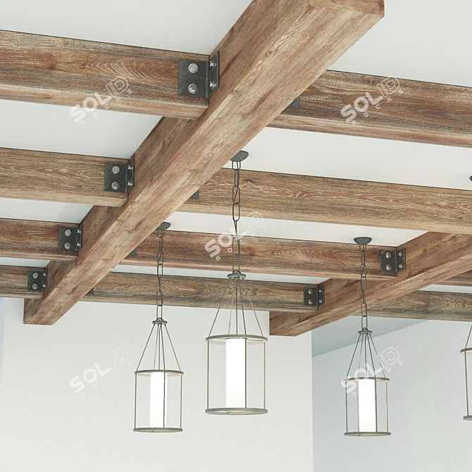 Wooden Ceiling Beams: Customizable Design & 4 Texture Options 3D model image 2