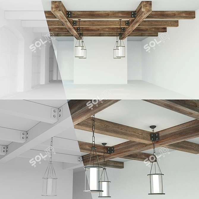 Wooden Ceiling Beams: Customizable Design & 4 Texture Options 3D model image 3