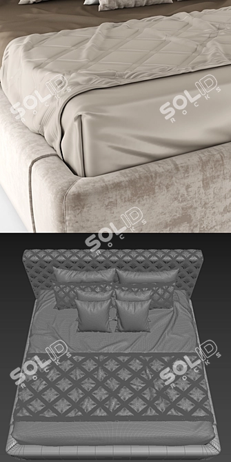 Luxury Diamond Quilt Headboard Bed 3D model image 3