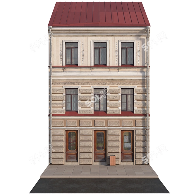 Historic Building Facade: Vray-ready, Low-poly 3D model image 1