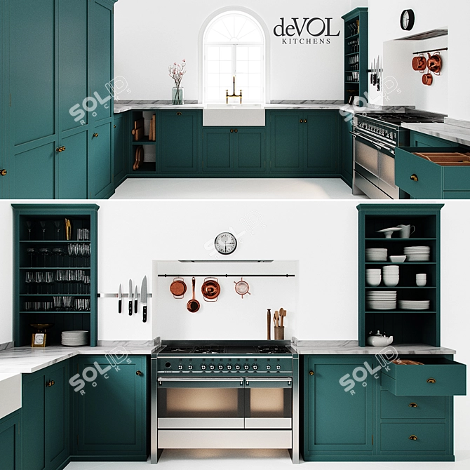 Devol Shaker Kitchen: Smeg Dual Fuel Oven, Miele Extractor, Villeroy & Boch Sink 3D model image 3