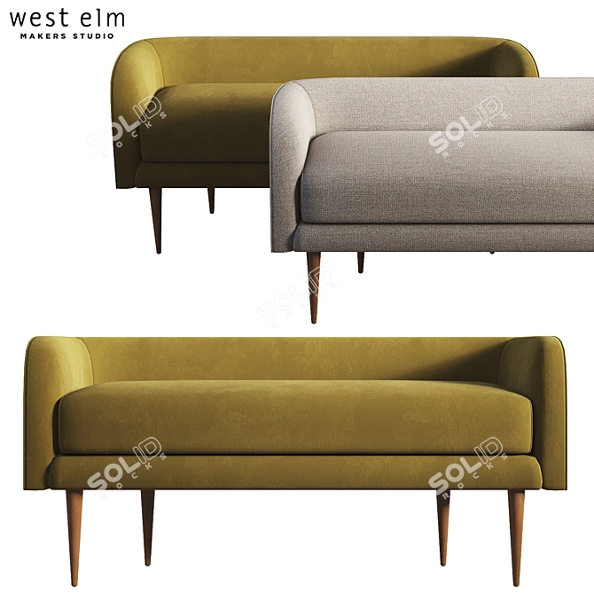 Italian-Inspired Celine Bench: Elegant Curves & Sleek Legs 3D model image 1