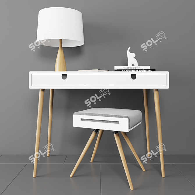 Oak Desk Set: Elegant, Functional & Decorative 3D model image 1