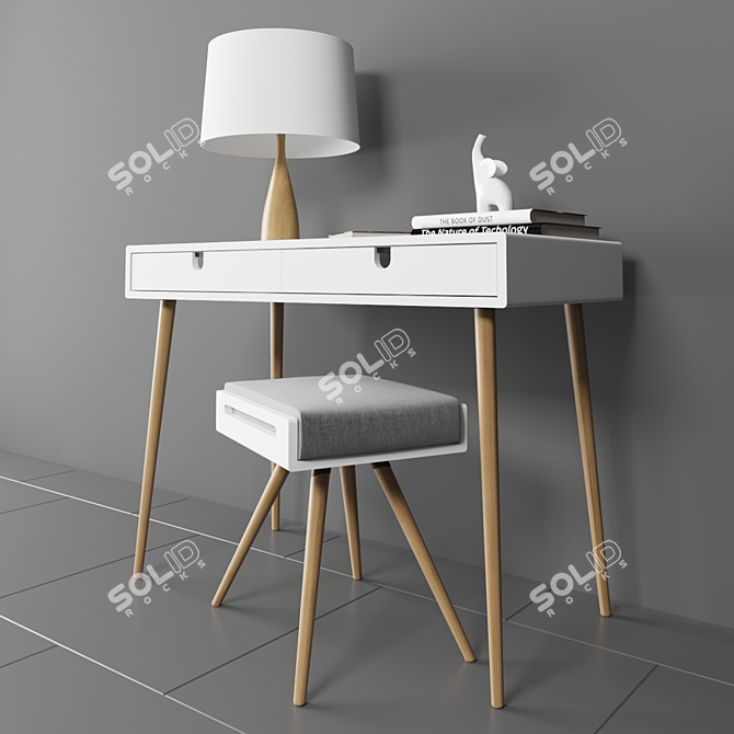 Oak Desk Set: Elegant, Functional & Decorative 3D model image 2