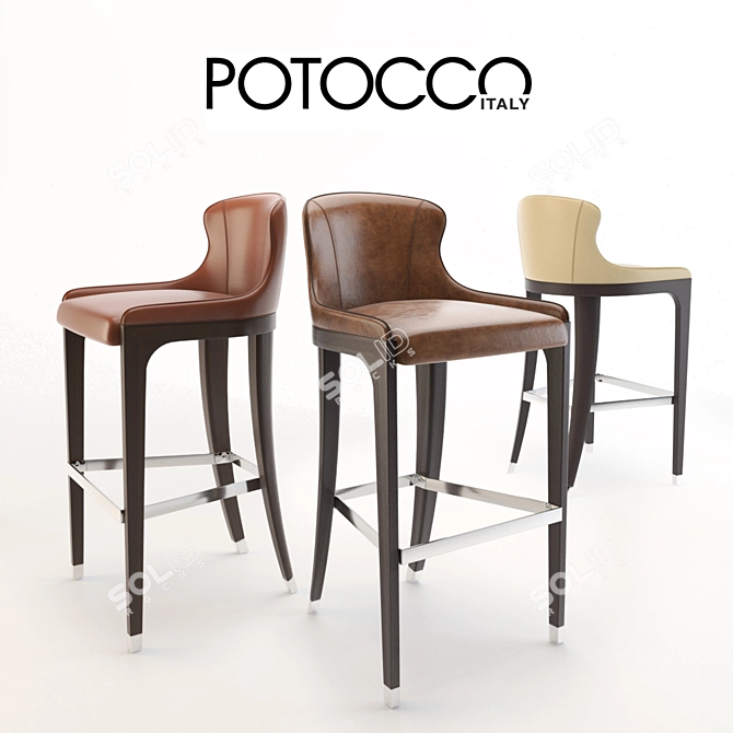 Potocco Miura Bar Stool: Sleek Design, Elegant Finish 3D model image 1