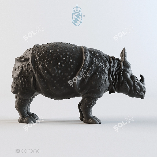 German Porcelain Rhinoceros Sculpture 3D model image 1