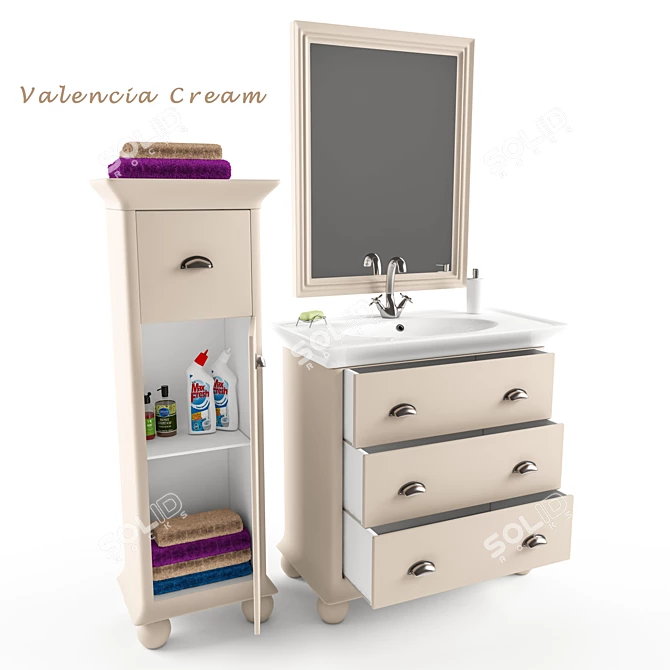 Elegant Valencia Cream Bath Set 3D model image 1